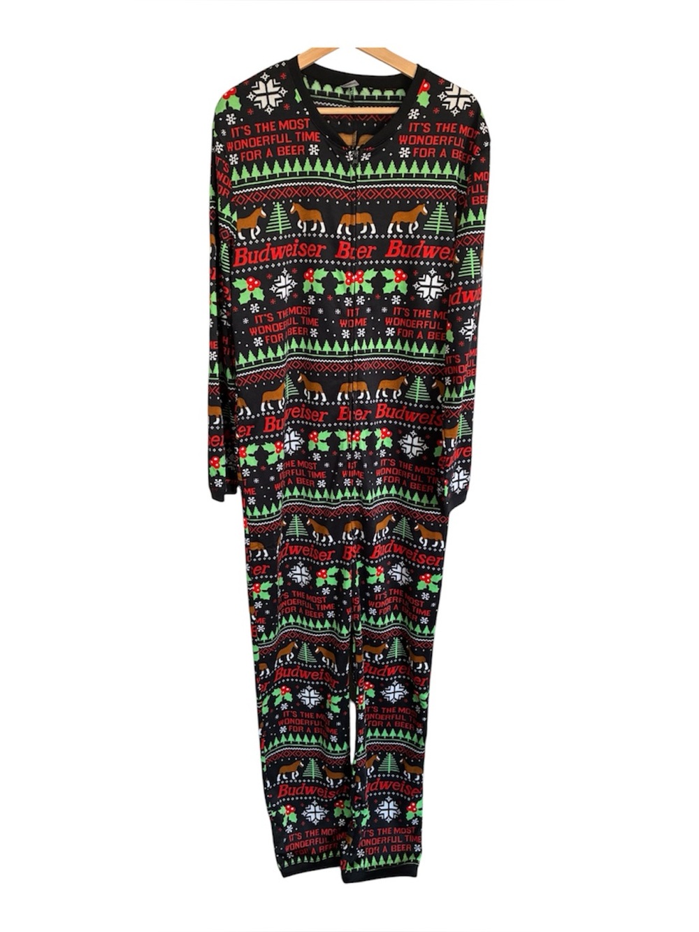 Budweiser Christmas One piece Suit Zip up Most wonderful time for a beer”